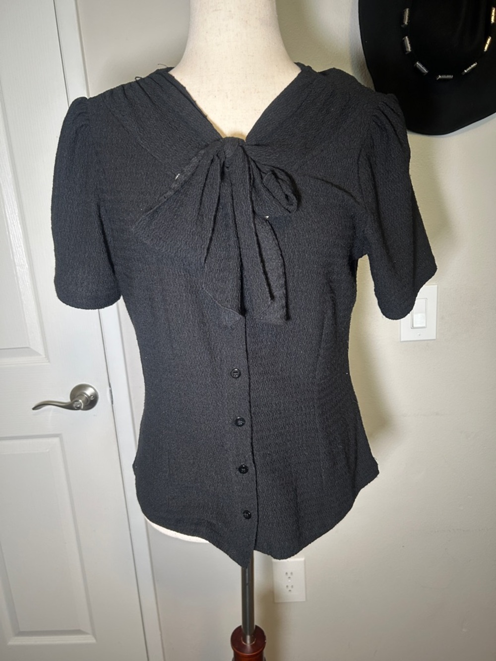 Unique Vintage Black Textured Blouse